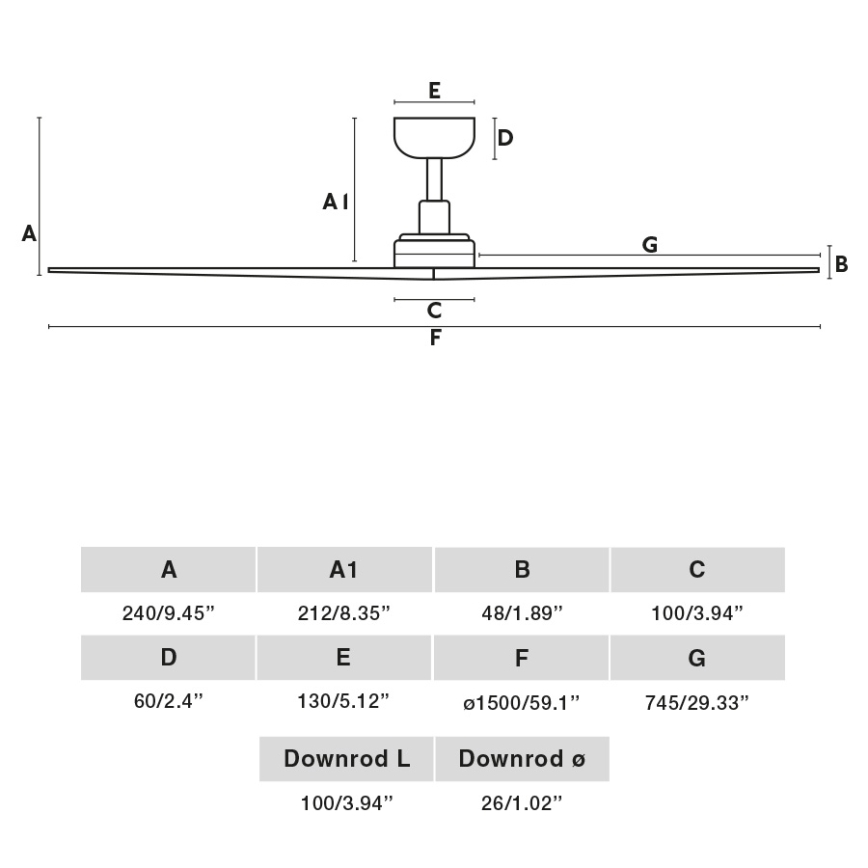 FARO 34282 - Deckenventilator KLIM L Kiefer/schwarz d 150 cm + Fernbedienung
