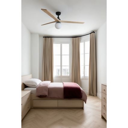 FARO 34282WT-11L - Deckenventilator KLIM L 1xE27/15W/230V Holz/schwarz d 150 cm Wi-Fi Tuya + Fernbedienung