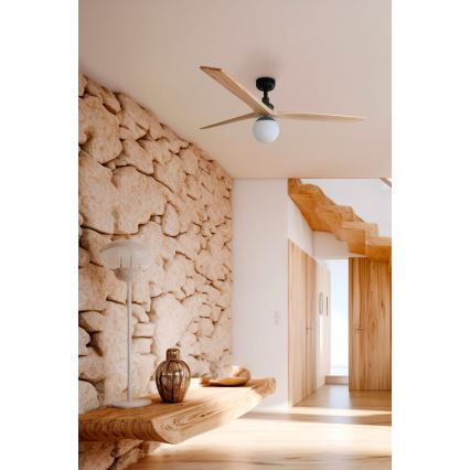 FARO 34283WT-11L - Deckenventilator KLIM M 1xE27/15W/230V Kiefer/Schwarz Ø 125 cm Wi-Fi Tuya + Fernbedienung