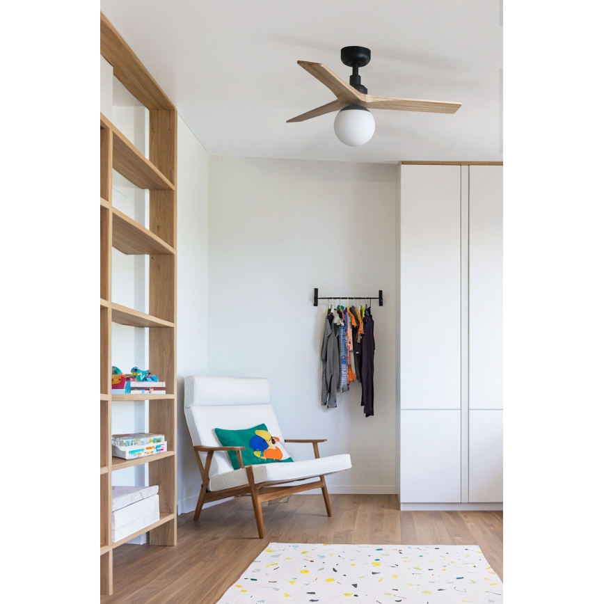 FARO 34284WT-11L - Deckenventilator KLIM S 1xE27/15W/230V Kiefer/Schwarz Ø 92,5 cm Wi-Fi Tuya + Fernbedienung