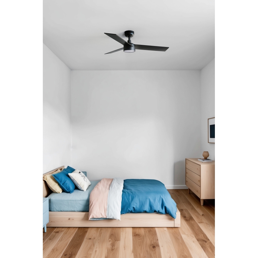 FARO 34296WT-1TW - Dimmbarer LED-Deckenventilator RUDDER S LED/18W/230V 2700/4350/6000K schwarz/braun d 106 cm Wi-Fi Tuya + Fernbedienung