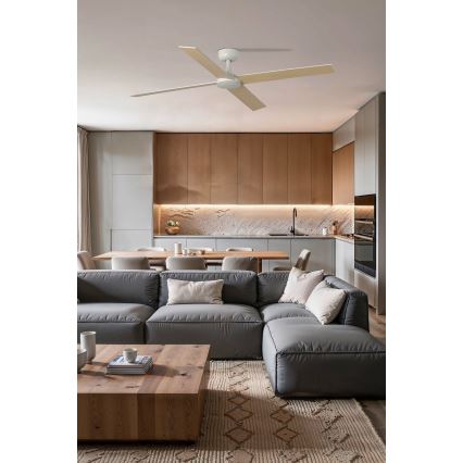 FARO 34355 - Deckenventilator RUDDER L beige/weiß d 132 cm + Fernbedienung