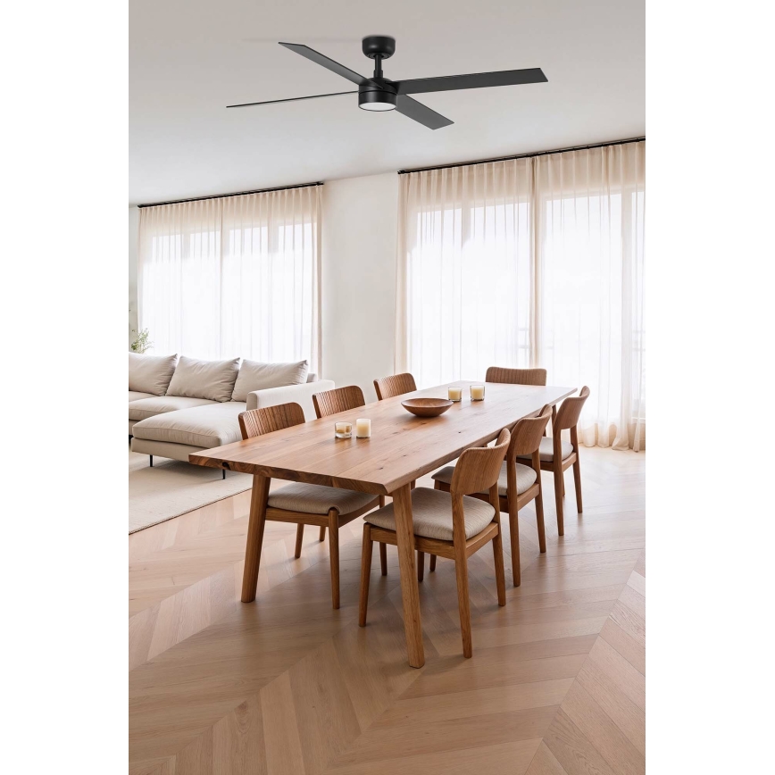 FARO 34356-1TW - Dimmbarer LED-Deckenventilator RUDDER L LED/20W/230V schwarz/braun d 132 cm + Fernbedienung