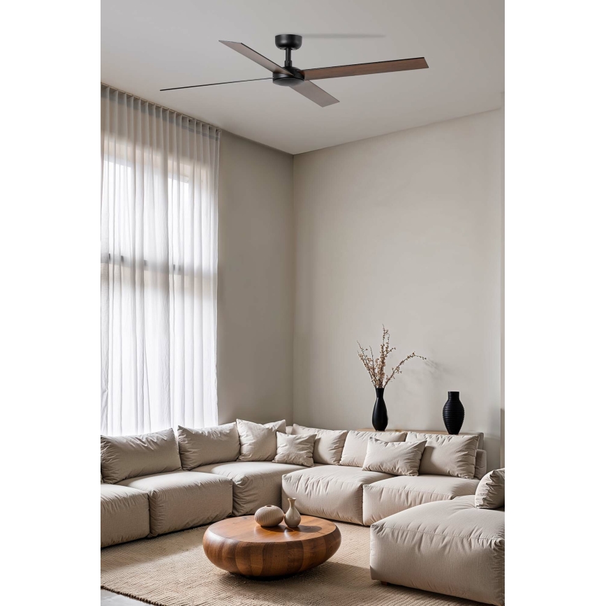 FARO 34356WT - Deckenventilator RUDDER L braun/schwarz d 132 cm Wi-Fi Tuya + Fernbedienung