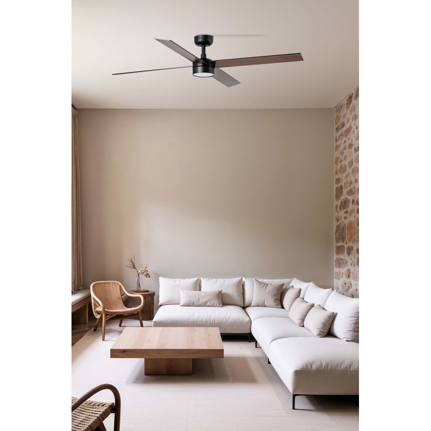 FARO 34356WT1S - LED-dimmbarer Deckenventilator RUDDER L LED/18W/230V 2700/3000/4000K Ø 132 cm braun/schwarz Wi-Fi Tuya + Fernbedienung