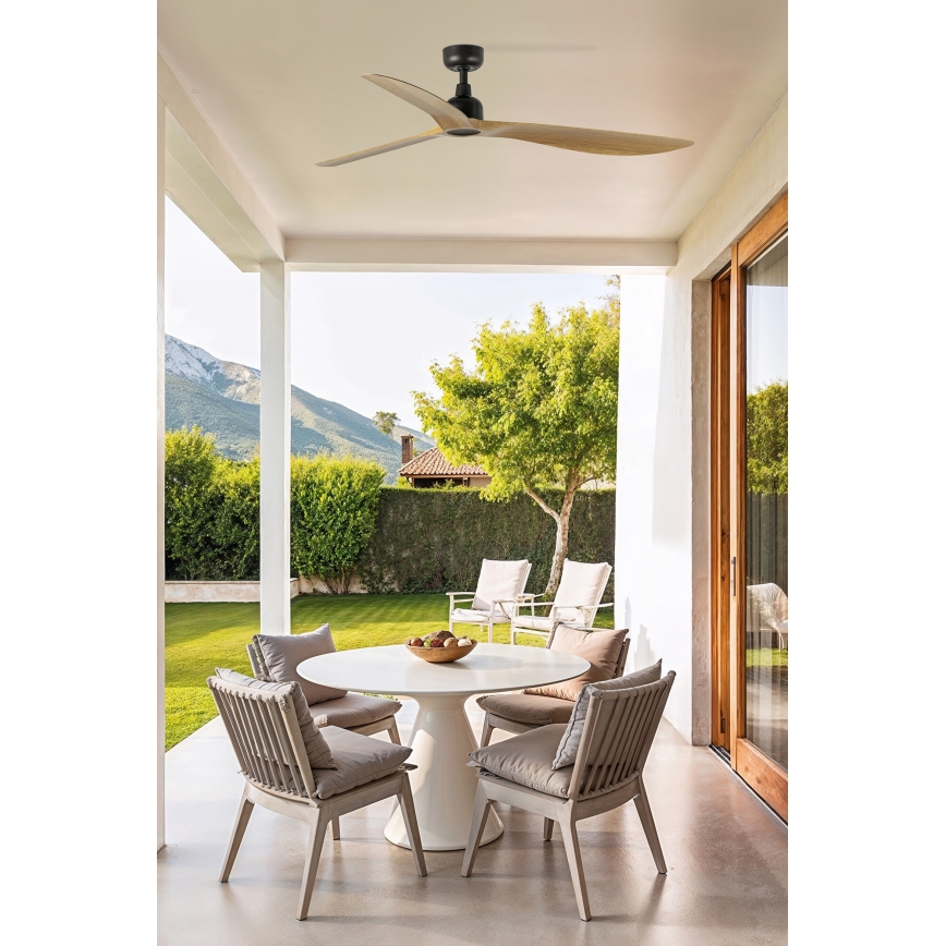 FARO 34360 - Deckenventilator OUTWOOD L braun/schwarz d 150 cm IP44 + Fernbedienung