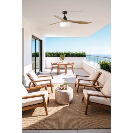 FARO 34360WT-11L - Deckenventilator OUTWOOD L 1xE27/15W/230V braun/schwarz d 150 cm Wi-Fi Tuya IP44 + Fernbedienung