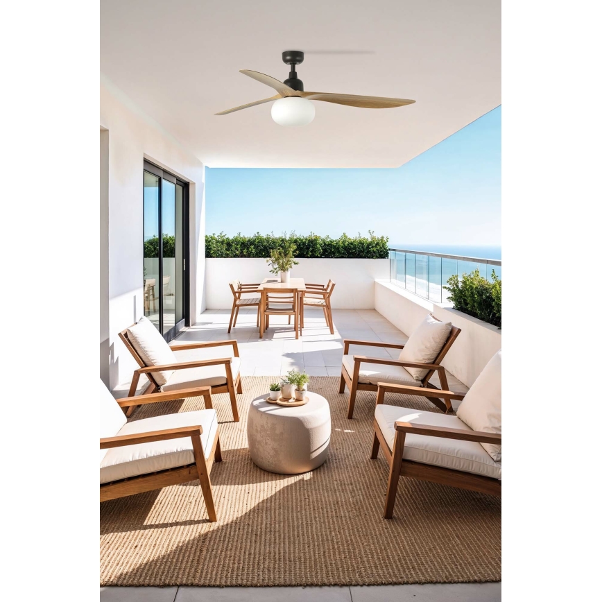 FARO 34360WT-11L - Deckenventilator OUTWOOD L 1xE27/15W/230V braun/schwarz d 150 cm Wi-Fi Tuya IP44 + Fernbedienung