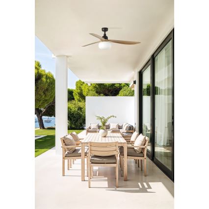 FARO 34360WT-11L - Deckenventilator OUTWOOD L 1xE27/15W/230V braun/schwarz d 150 cm Wi-Fi Tuya IP44 + Fernbedienung