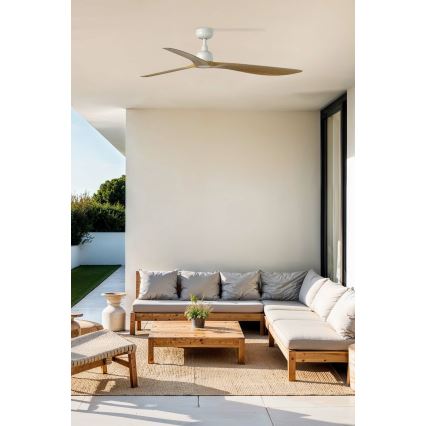 FARO 34361 - Deckenventilator OUTWOOD L braun/weiß d 150 cm IP44 + Fernbedienung