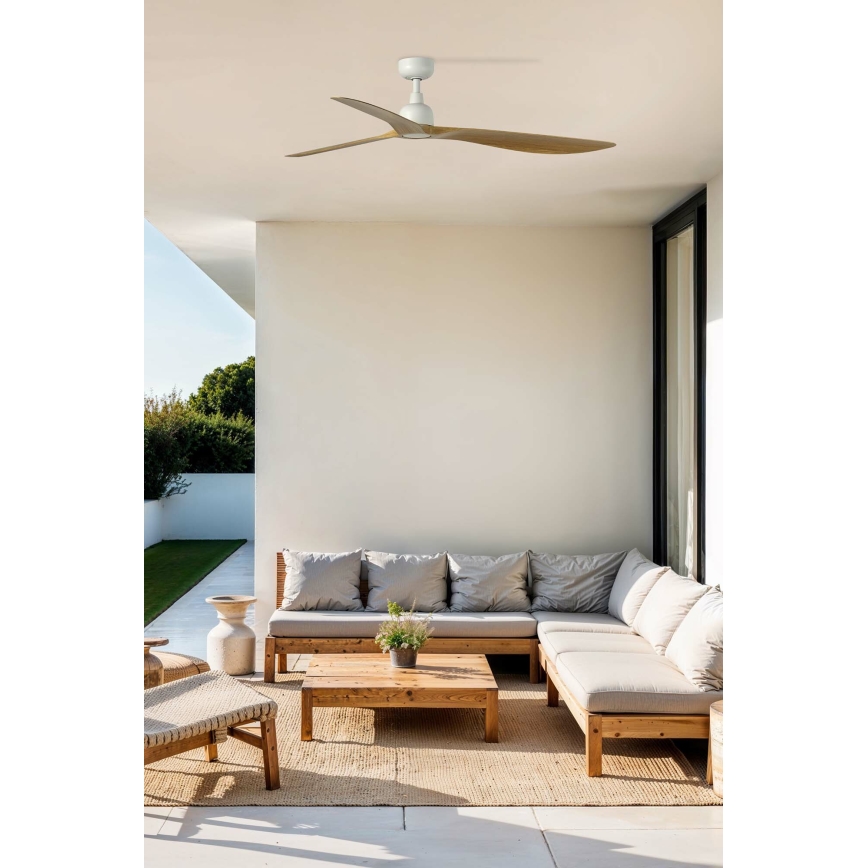 FARO 34361 - Deckenventilator OUTWOOD L braun/weiß d 150 cm IP44 + Fernbedienung