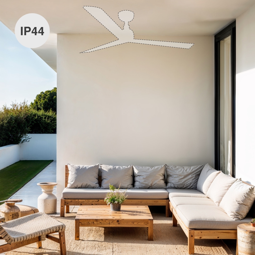 FARO 34361WT-11L - Deckenventilator OUTWOOD L 1xE27/15W/230V braun/weiß d 150 cm Wi-Fi Tuya IP44 + Fernbedienung