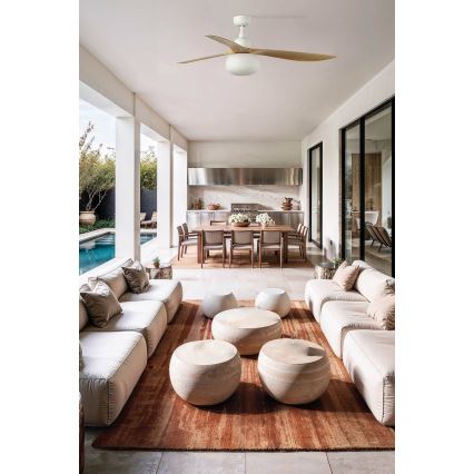 FARO 34361WT-11L - Deckenventilator OUTWOOD L 1xE27/15W/230V braun/weiß Ø 150 cm Wi-Fi Tuya IP44 + Fernbedienung