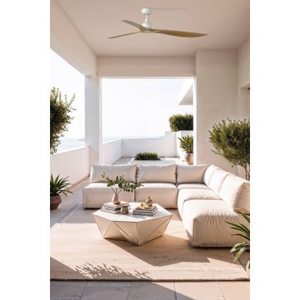 FARO 34361WT - Deckenventilator OUTWOOD L braun/weiß d 150 cm Wi-Fi Tuya IP44 + Fernbedienung