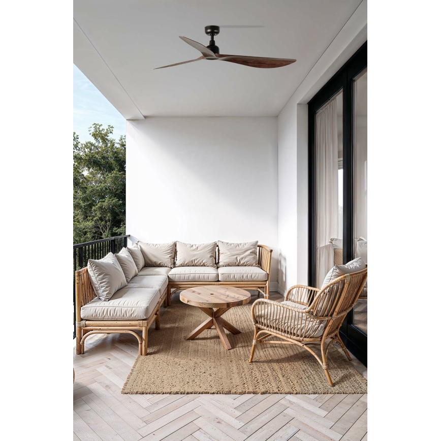 FARO 34362WT - Deckenventilator OUTWOOD L braun/schwarz d 150 cm Wi-Fi Tuya IP44 + Fernbedienung