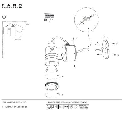 FARO 70260 - Außen Wandbeleuchtung LIT 1xGU10/8W/230V IP54