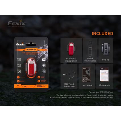 Fenix BC05RV20 - LED Wiederaufladbare Fahrradtaschenlampe LED/USB IP66