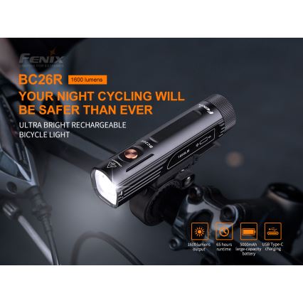 Fenix BC26R - LED Wiederaufladbare Fahrradlampe LED/USB IP68 1600 lm 65 Std.