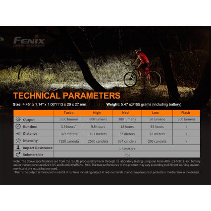 Fenix BC26R - LED Wiederaufladbare Fahrradlampe LED/USB IP68 1600 lm 65 Std.