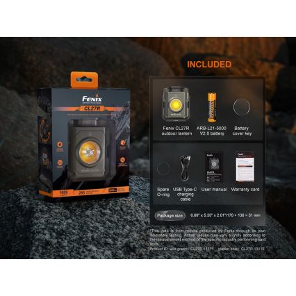 Fenix CL27RGRE - Dimmbare, wiederaufladbare LED-Leuchte LED/USB IP66 1600 lm 285 h
