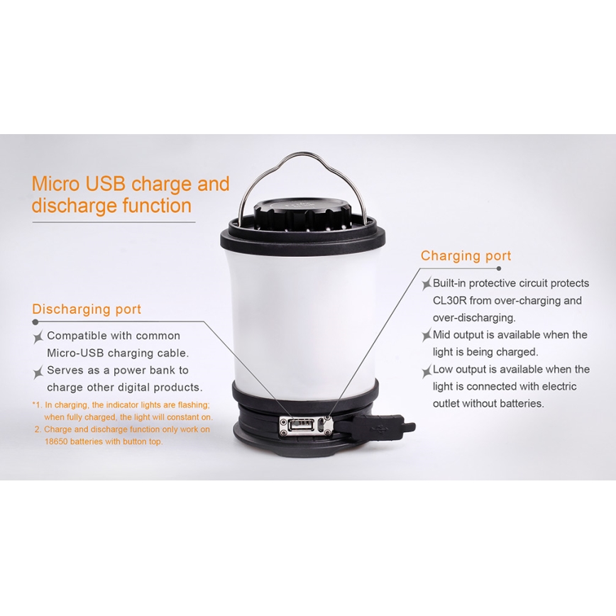 Fenix CL30R - Tragbare, aufladbare LED-Leuchte LED/USB/6xCR123A IPX7 650 lm 300 h 2600 mAh