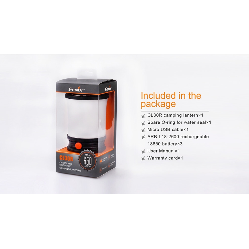 Fenix CL30R - Tragbare wiederaufladbare LED-Leuchte LED/USB IPX7 650 lm 300 h
