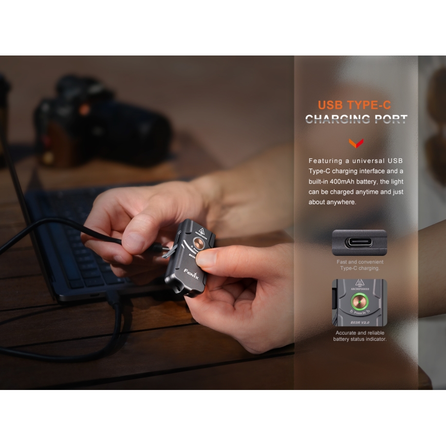Fenix E03RV20GREY - Wiederaufladbare LED-Taschenlampe LED/USB IP66 500 lm 30 h