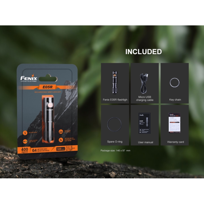 Fenix E05RBLC - Wiederaufladbare LED-Taschenlampe LED/USB IP68