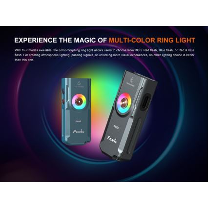 Fenix E06RGRY - Dimmbare, aufladbare LED-Taschenlampe UV LED/USB IP66 700 glänzend 60 h grau