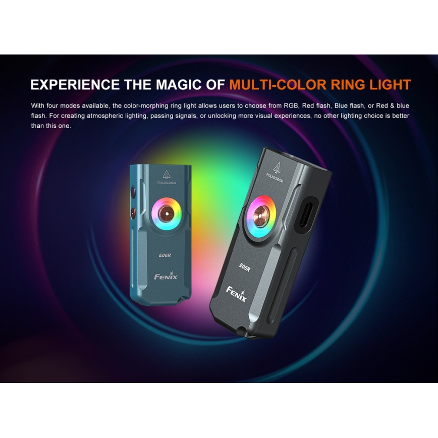 Fenix E06RGRY - Dimmbare, aufladbare LED-Taschenlampe UV LED/USB IP66 700 glänzend 60 h grau