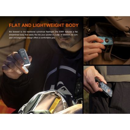 Fenix E06RGRY - Dimmbare, aufladbare LED-Taschenlampe UV LED/USB IP66 700 glänzend 60 h grau