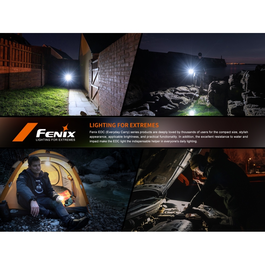 Fenix E06RGRY - Dimmbare, aufladbare LED-Taschenlampe UV LED/USB IP66 700 glänzend 60 h grau