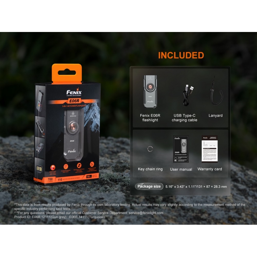 Fenix E06RGRY - Dimmbare, aufladbare LED-Taschenlampe UV LED/USB IP66 700 glänzend 60 h grau