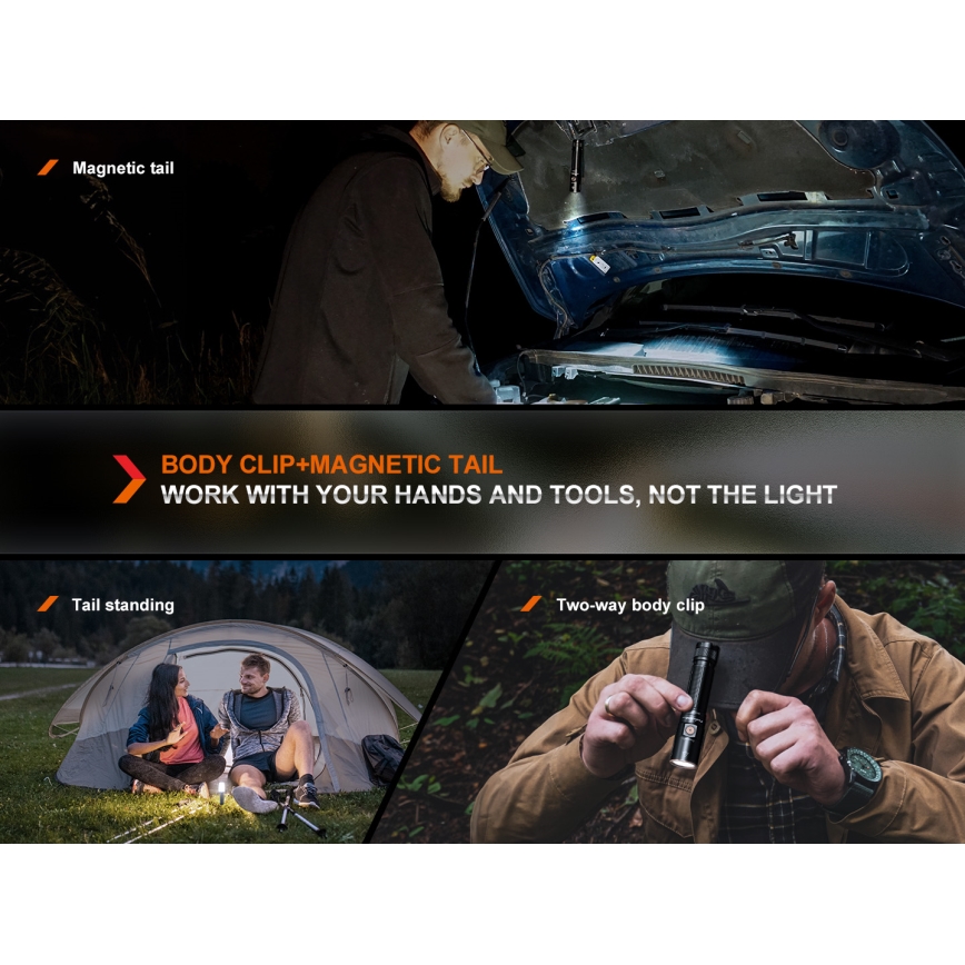 Fenix E28RV20 - Dimmbare, aufladbare LED-Taschenlampe LED/USB/2xCR123A IP68 1700 glänzend 260 h 3400 mAh
