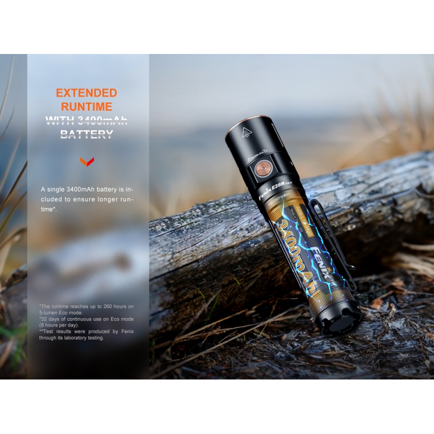 Fenix E28RV20 - Dimmbare, aufladbare LED-Taschenlampe LED/USB/2xCR123A IP68 1700 glänzend 260 h 3400 mAh