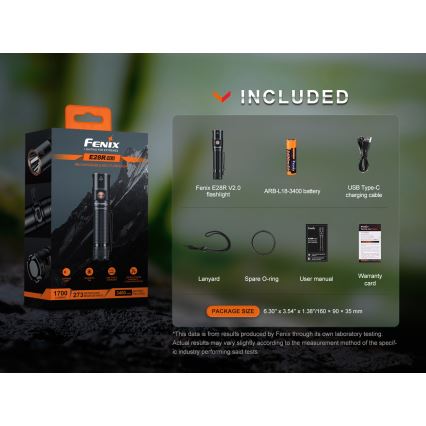 Fenix E28RV20 - Dimmbare, aufladbare LED-Taschenlampe LED/USB/2xCR123A IP68 1700 glänzend 260 h 3400 mAh