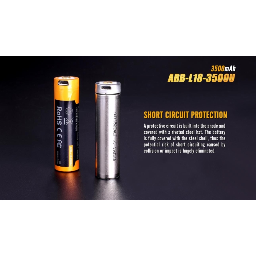Fenix FE18650LI35USB - 1 Stück Wiederaufladbarer USB-Akku, 3,6 V, 3500 mAh