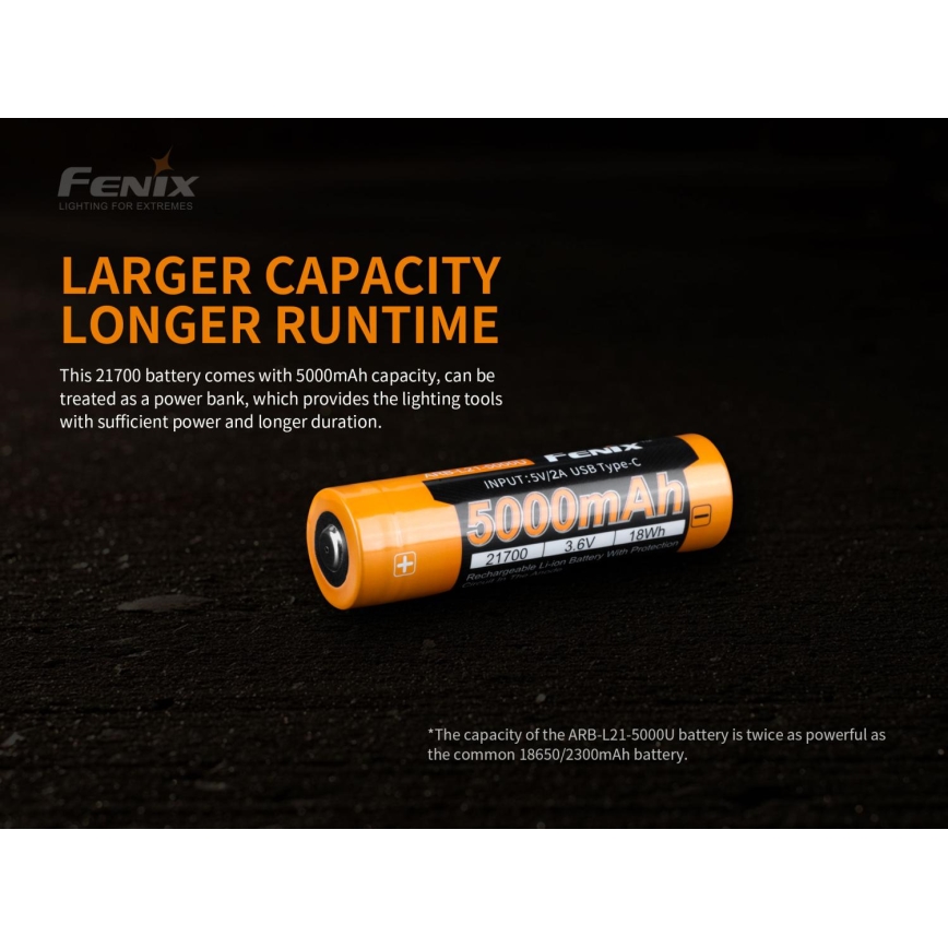Fenix FE21700USB - 1 Stück Wiederaufladbarer Akku USB/3,6V 5000 mAh