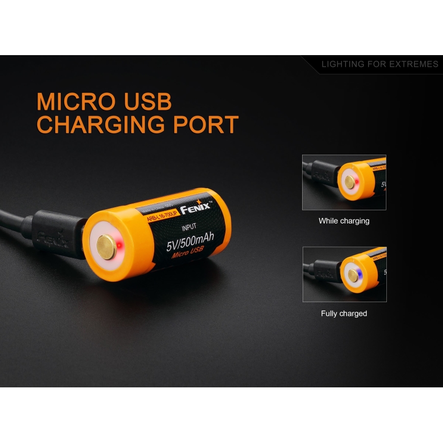 Fenix FERCR123ALIIONUP – 1 Stück, über USB wiederaufladbare Batterie, 3,6 V, 700 mAh