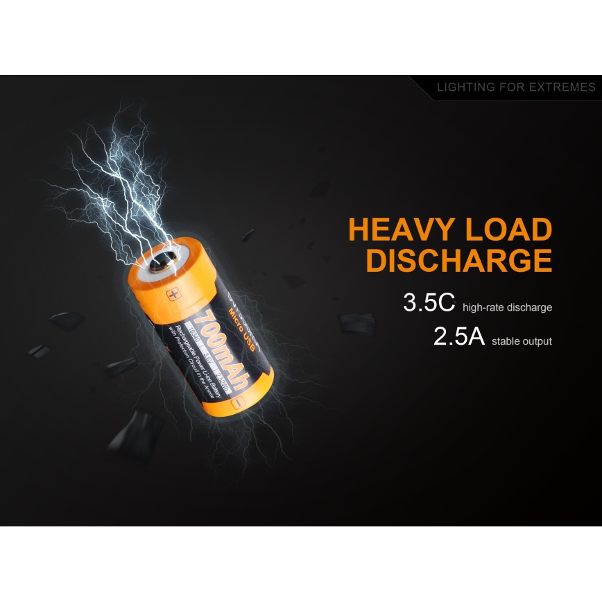 Fenix FERCR123ALIIONUP – 1 Stück, über USB wiederaufladbare Batterie, 3,6 V, 700 mAh