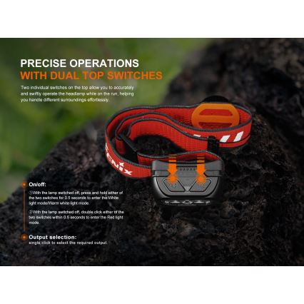 Fenix HL18RTV20BLC - Dimmbare, aufladbare LED-Stirnlampe LED/USB IP66 800 lm 160 h schwarz/orange