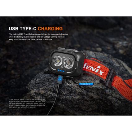 Fenix HL18RTV20BLC - Dimmbare, aufladbare LED-Stirnlampe LED/USB IP66 800 lm 160 h schwarz/orange