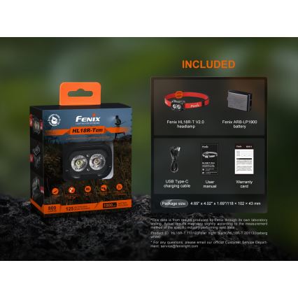 Fenix HL18RTV20BLC - Dimmbare, aufladbare LED-Stirnlampe LED/USB IP66 800 lm 160 h schwarz/orange