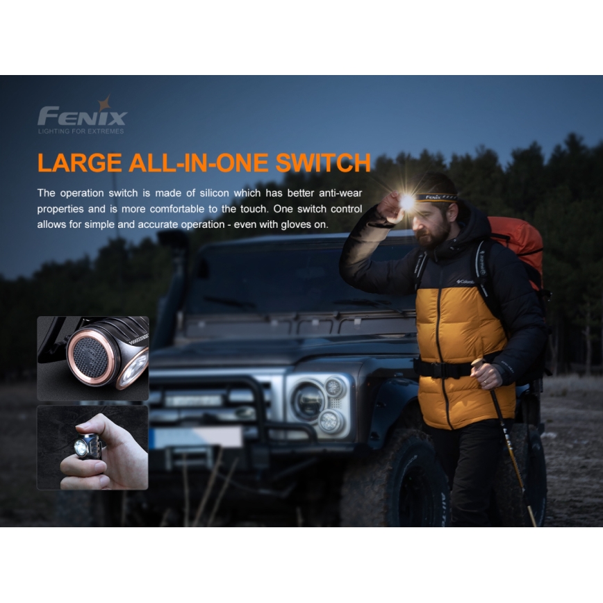 Fenix HM50RV20 - Aufladbare LED-Stirnlampe 3xLED/USB/1xCR123A IP68 700 glänzend 120 h 700 mAh