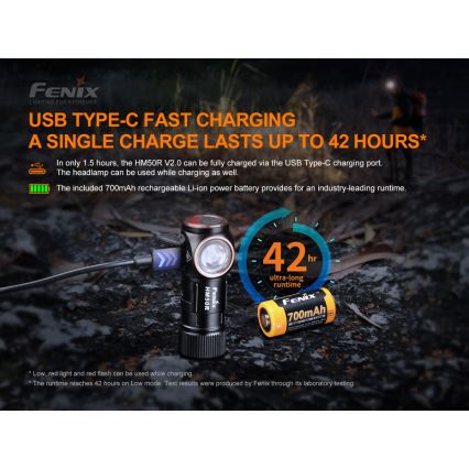 Fenix HM50RV20 - Aufladbare LED-Stirnlampe 3xLED/USB/1xCR123A IP68 700 glänzend 120 h 700 mAh