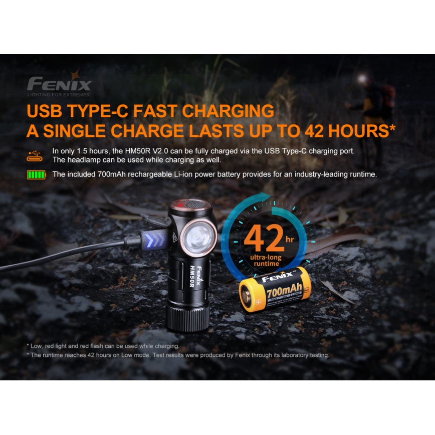 Fenix HM50RV20 - Aufladbare LED-Stirnlampe 3xLED/USB/1xCR123A IP68 700 glänzend 120 h 700 mAh