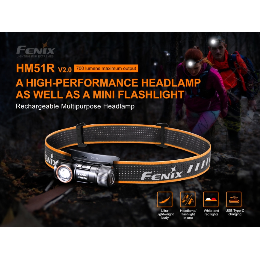 Fenix HM51RV20 - Aufladbare LED-Stirnlampe 3xLED/1xCR123A/USB IP68 700 glänzend 120 h 700 m