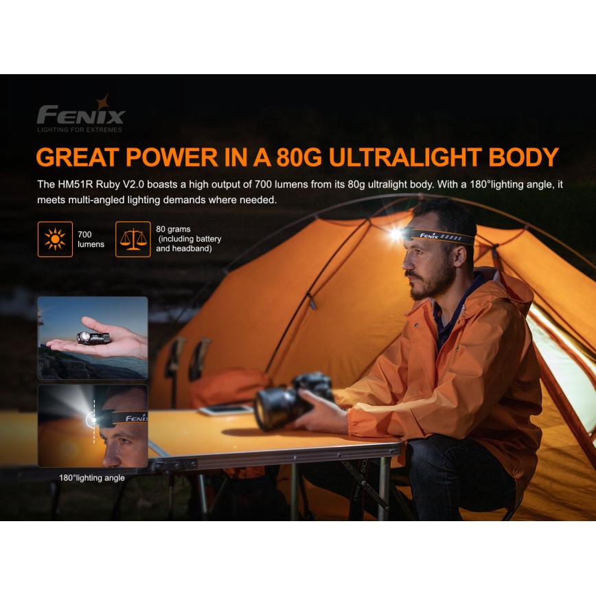 Fenix HM51RV20 - Aufladbare LED-Stirnlampe 3xLED/1xCR123A/USB IP68 700 glänzend 120 h 700 m