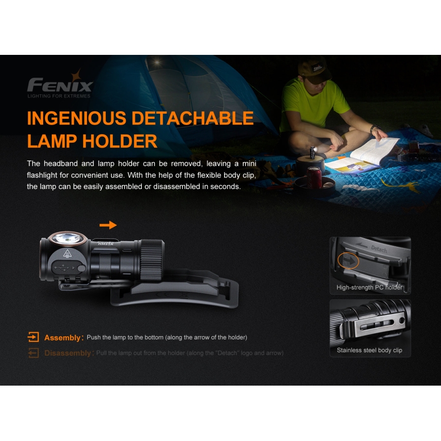 Fenix HM51RV20 - Aufladbare LED-Stirnlampe 3xLED/1xCR123A/USB IP68 700 glänzend 120 h 700 m