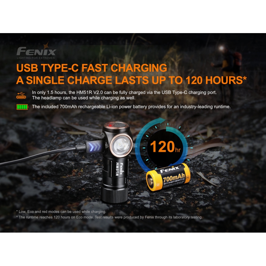 Fenix HM51RV20 - Aufladbare LED-Stirnlampe 3xLED/1xCR123A/USB IP68 700 glänzend 120 h 700 m